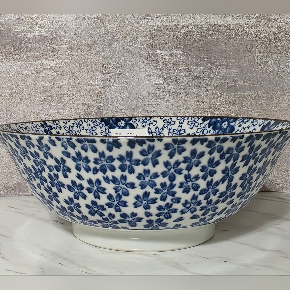 Blue and White Floral Ceramic Bowl